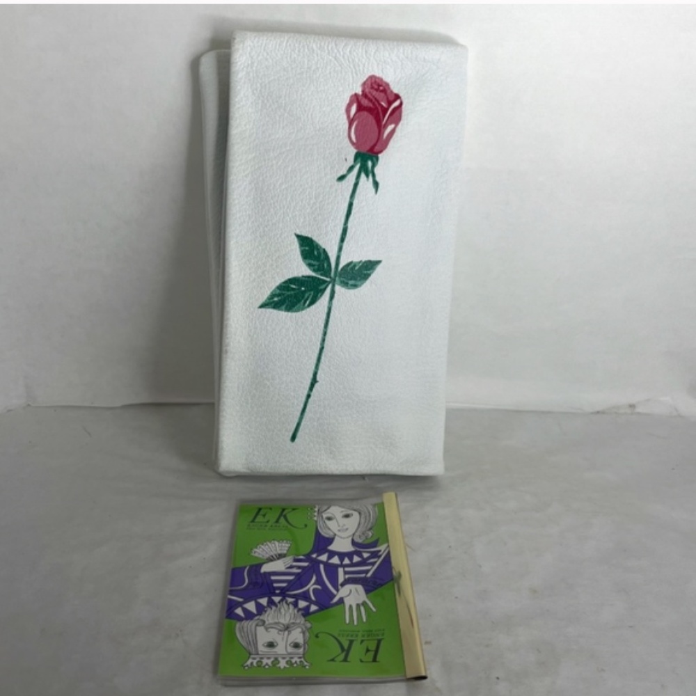 1960s Vintage EK Grab Large Leather Envelope Clutch Handpainted Rose